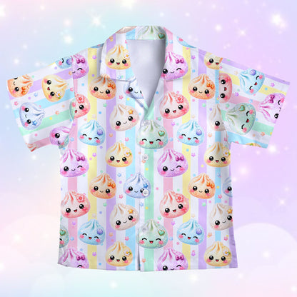 Front view of the multicolor kawaii hawaiian shirt