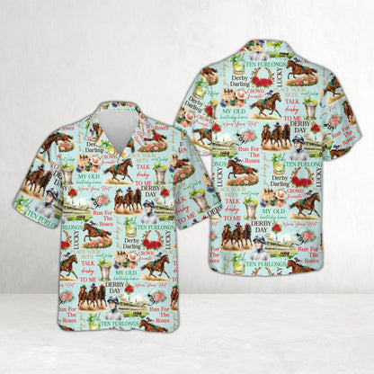 Blue kentucky derby matching family hawaiian shirt, front view