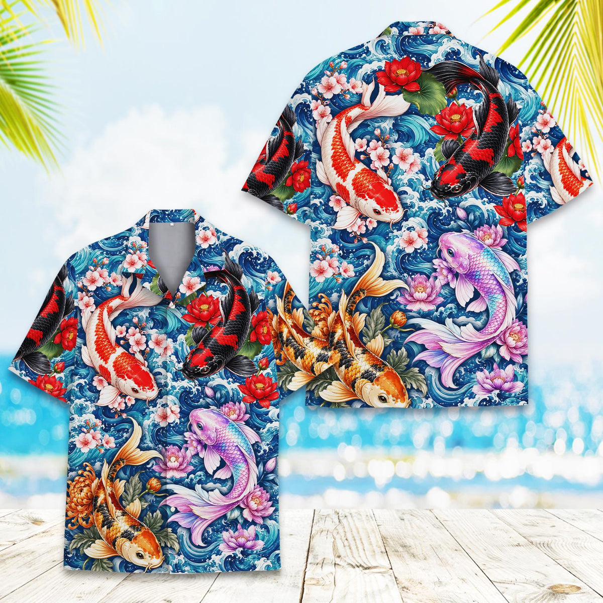 Front view 3 of fish hawaiian shirt