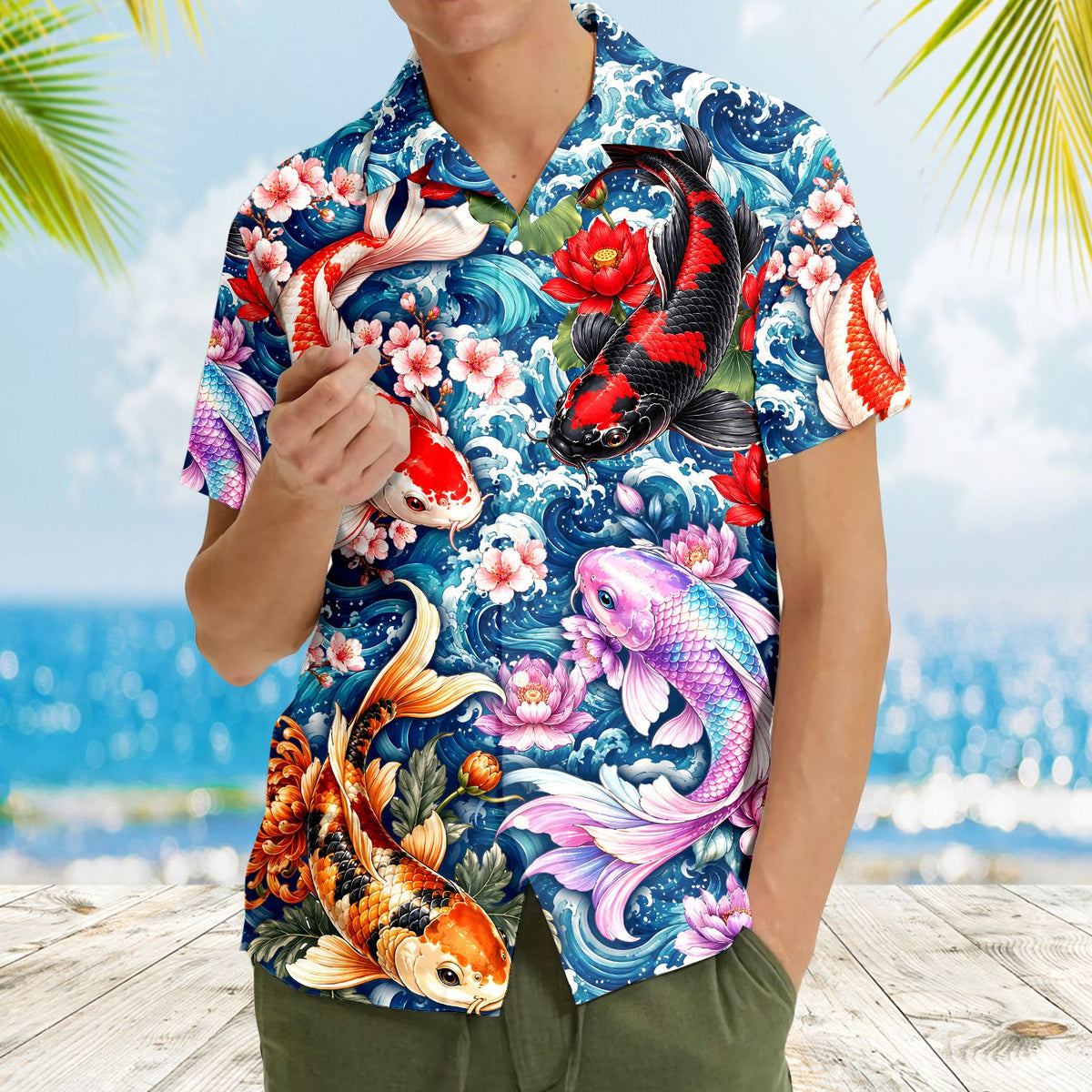 Lifestyle view 4 of family matching hawaiian shirts