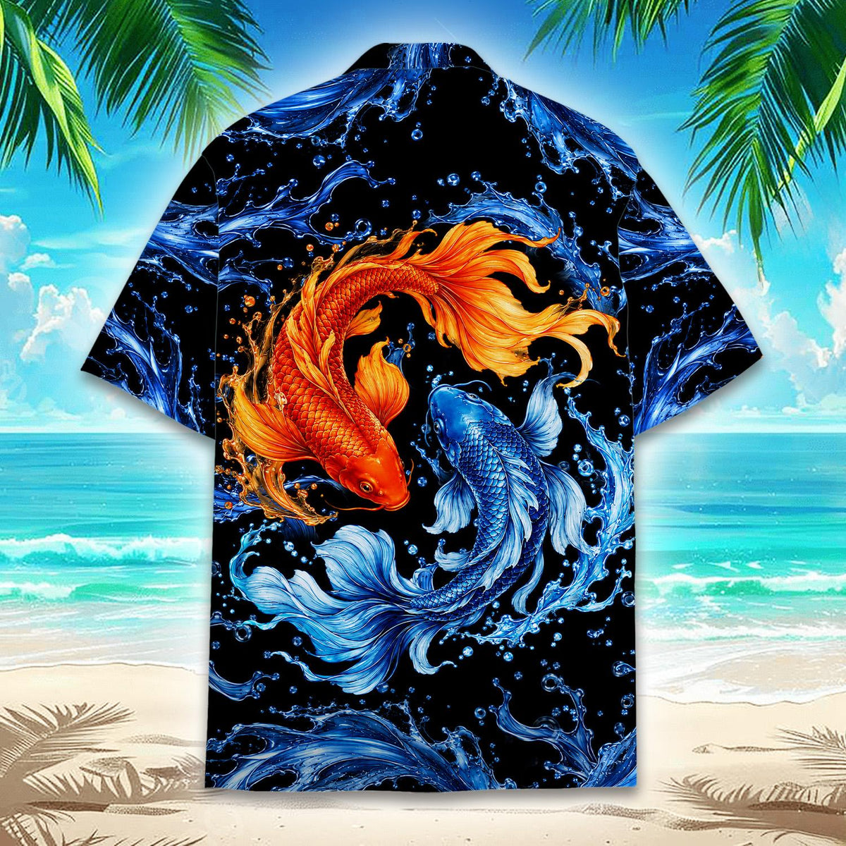 Alternative back view of the hawaiian shirt with fish