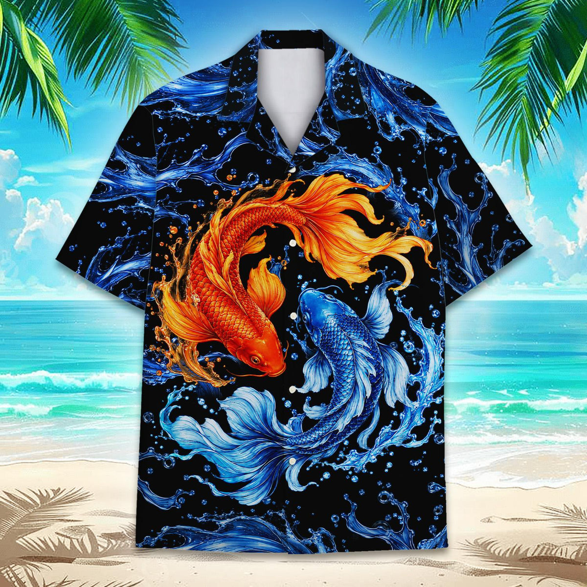 Another front view displaying the vivid orange and blue fish