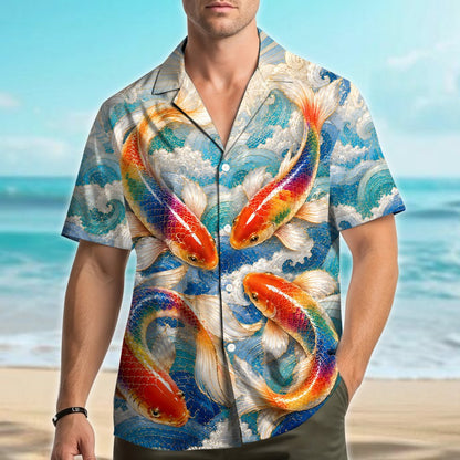 Alternate front view of the koi fish hawaiian shirt