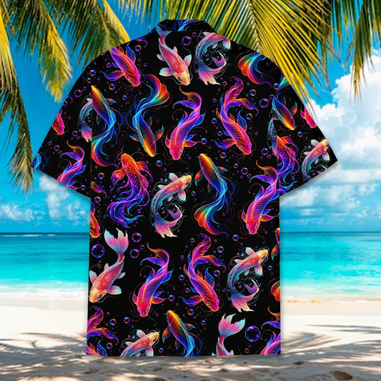 Neon koi hawaiian shirt fish matching family outfit, main view