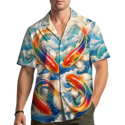 Front view of the koi fish hawaiian shirt