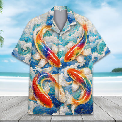 Another detail view highlighting the gold accents and blue waves on the shirt