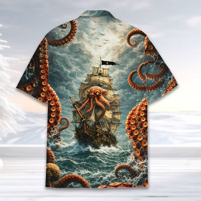 Close-up back view of the dramatic high-seas adventure design
