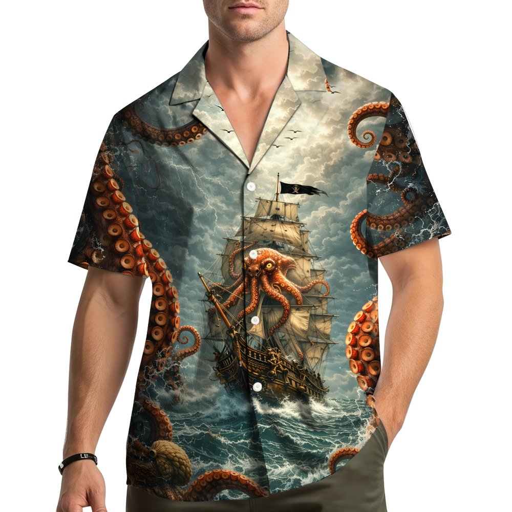 Lifestyle view of someone wearing the matching family hawaiian shirt