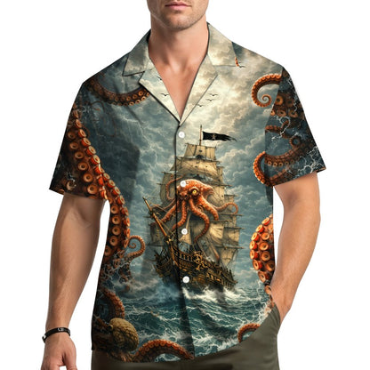 Lifestyle view of someone wearing the matching family hawaiian shirt