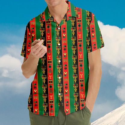 Second lifestyle view of the Kwanzaa family hawaiian shirt