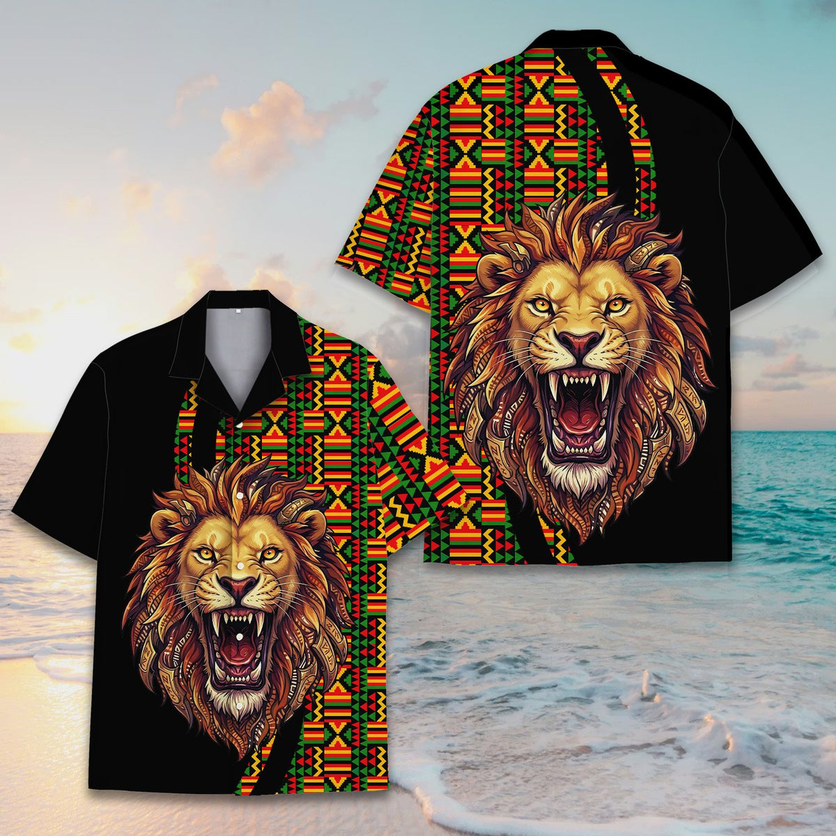 Another front view of the black lion hawaiian shirt