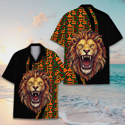 Another front view of the black lion hawaiian shirt
