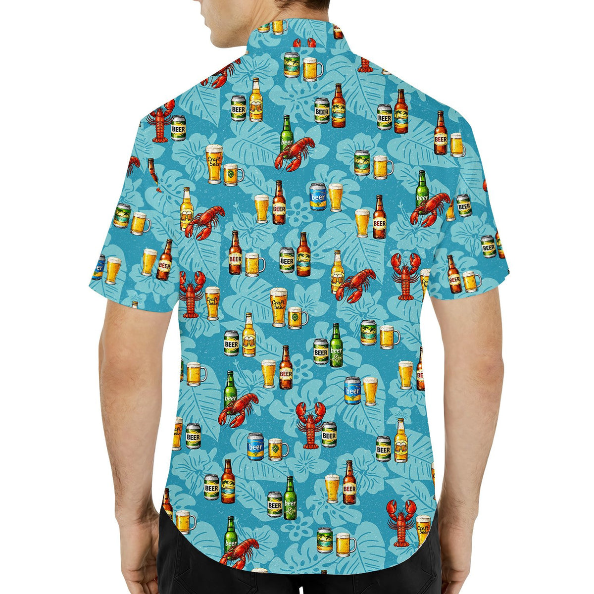 Another lifestyle view of the matching family hawaiian shirts in a sunny setting