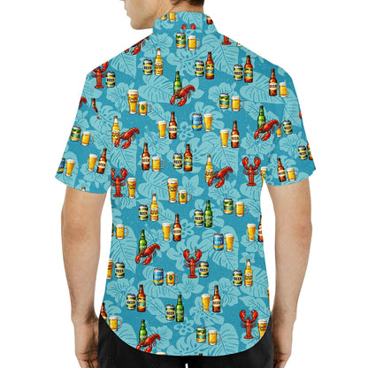 Another lifestyle view of the matching family hawaiian shirts in a sunny setting
