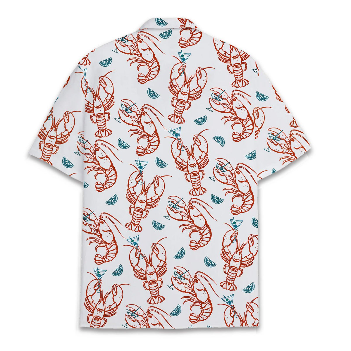 Back view of the white lobster hawaiian shirt