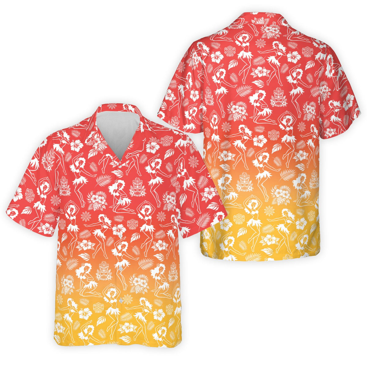 Front view of the pink luau hawaiian shirt variation