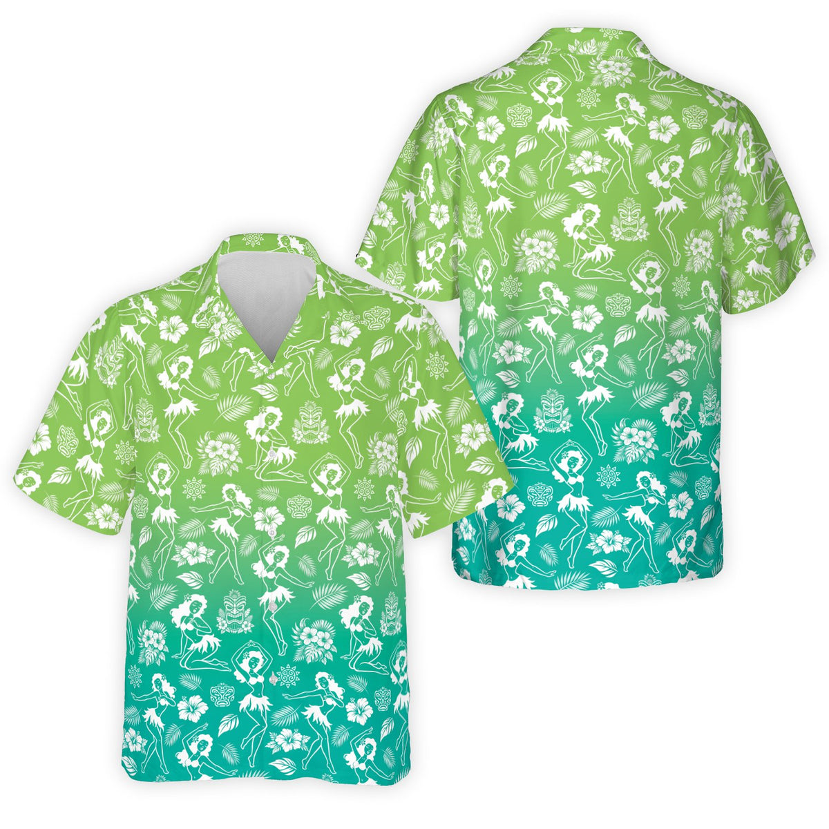 Front view of the purple luau hawaiian shirt variation