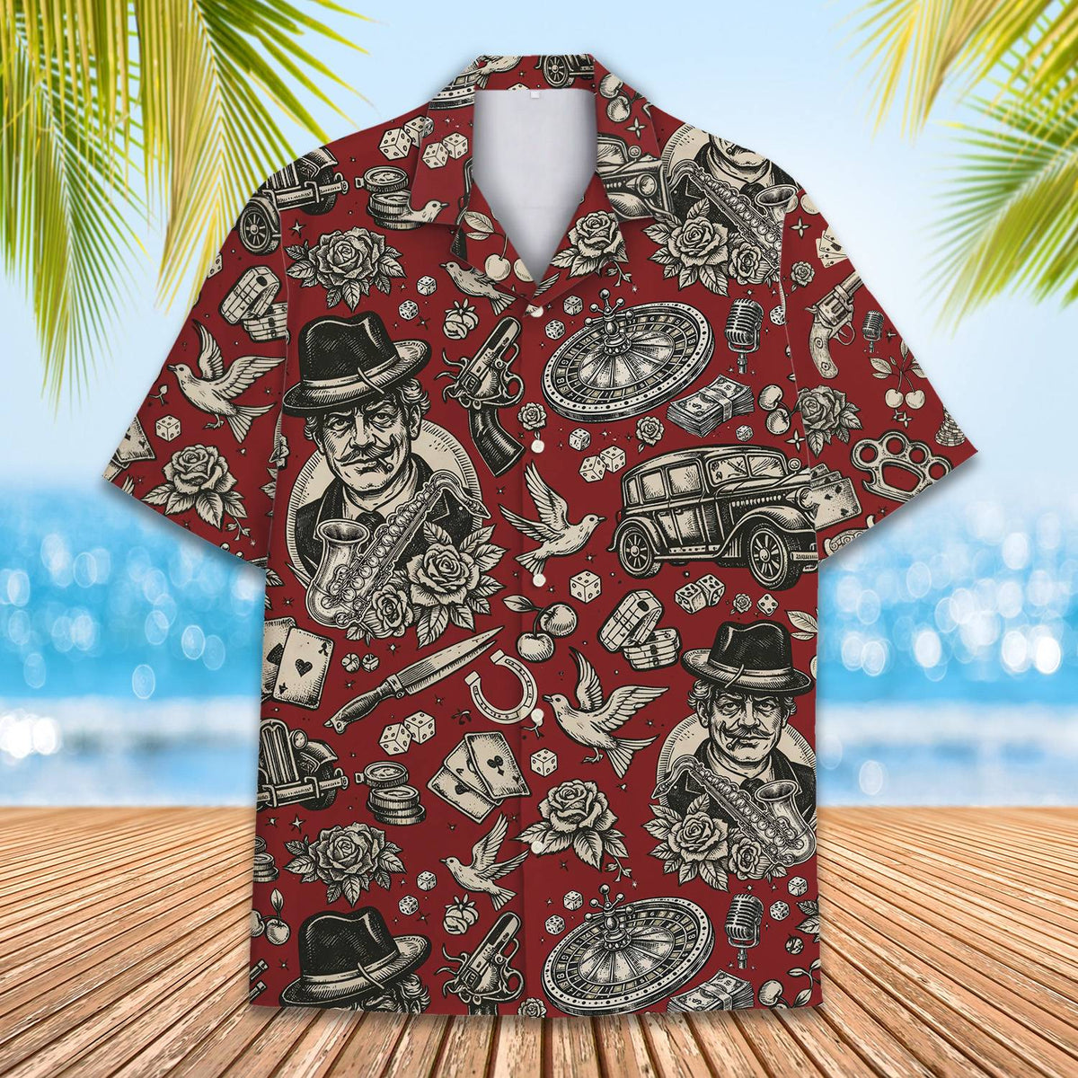 Second front view of the matching family hawaiian shirt