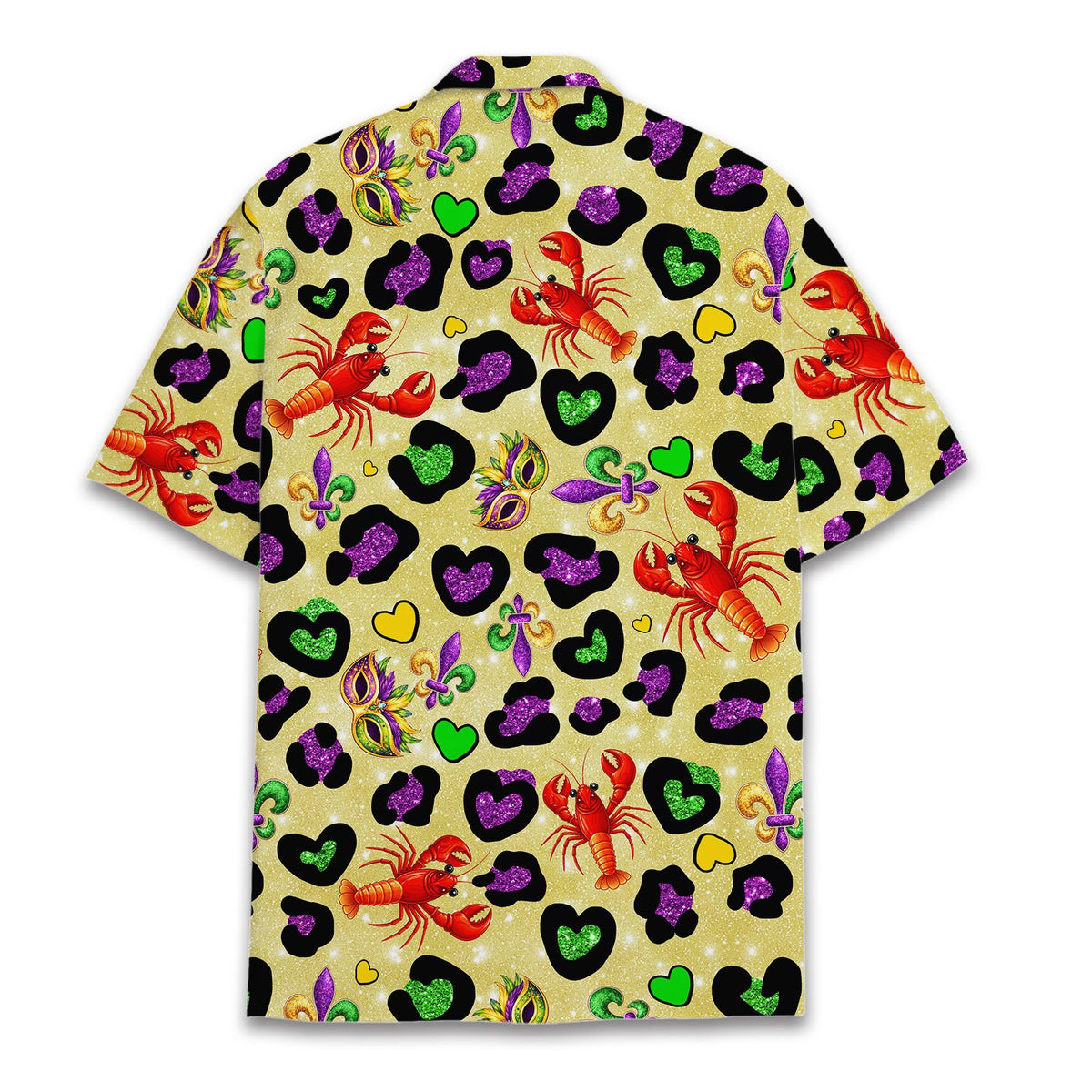 Back view of the beige mardi hawaiian shirt
