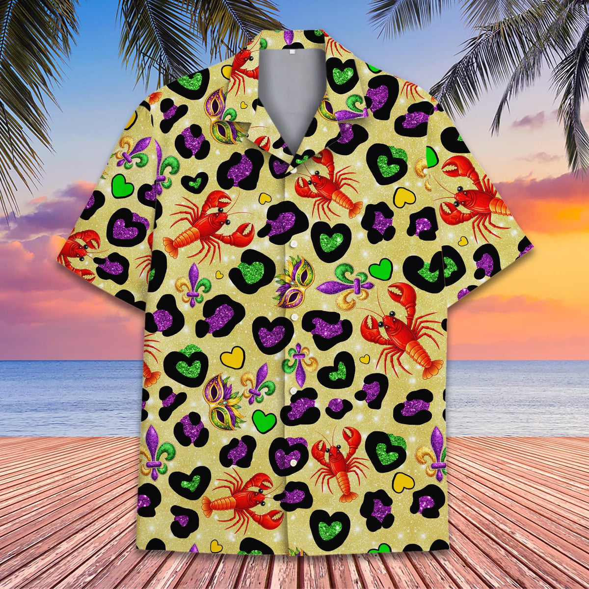 Close-up front view of the matching family hawaiian shirt design
