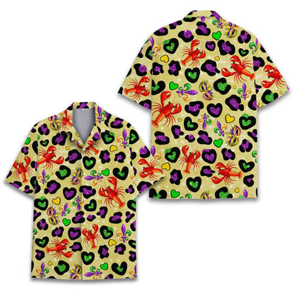 Front view of the beige mardi hawaiian shirt