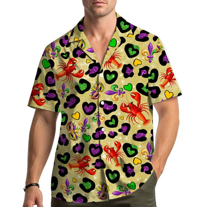 Lifestyle image showing the beige mardi hawaiian shirt being worn