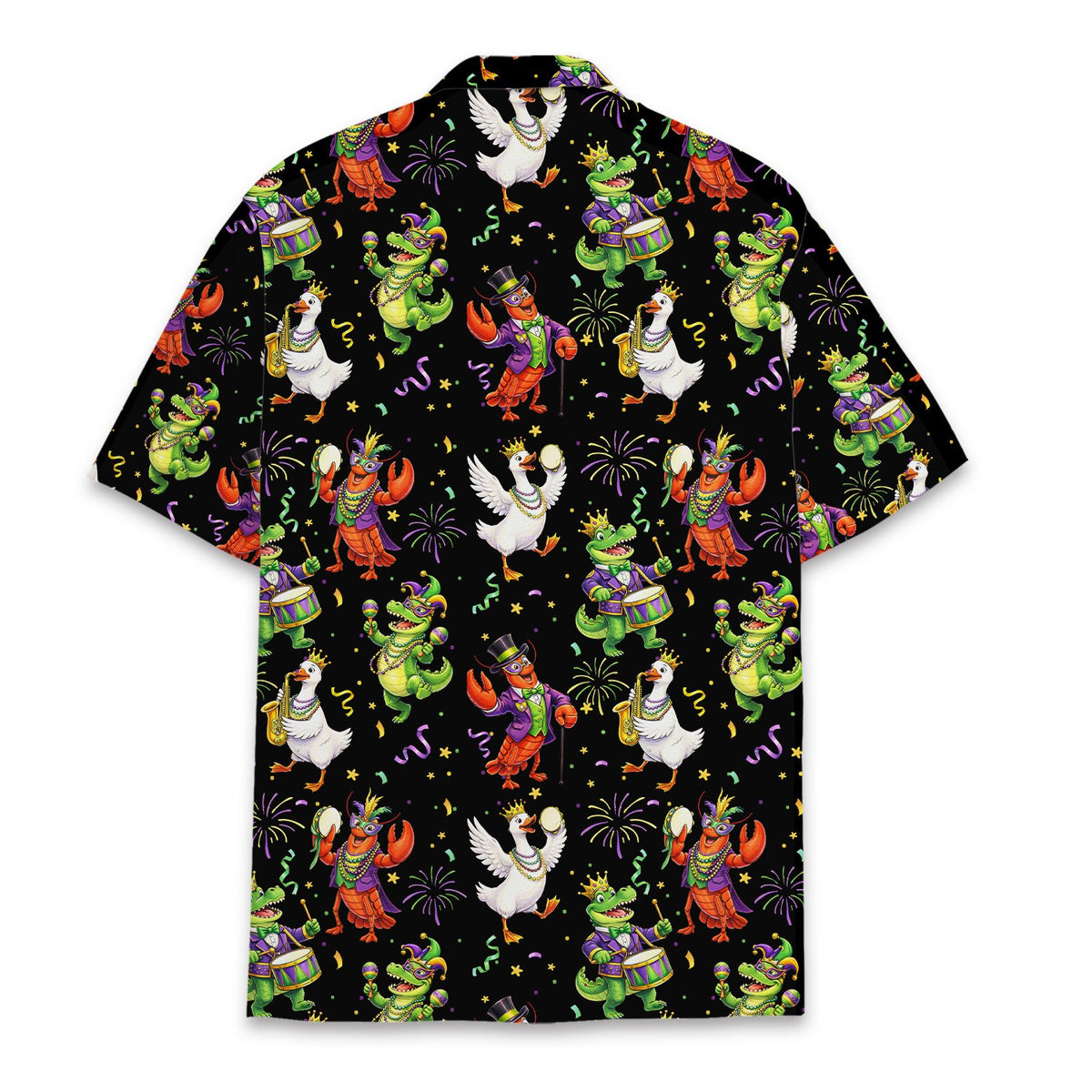 Back view of the black matching family hawaiian shirt