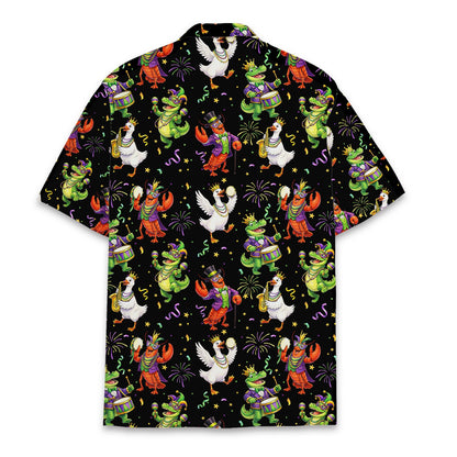 Back view of the black matching family hawaiian shirt