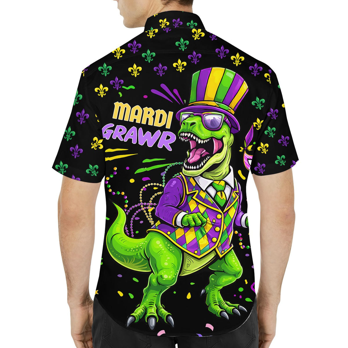 Second lifestyle view of the mardi gras hawaiian shirt