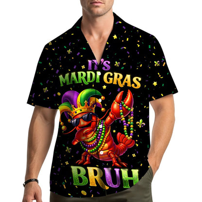 Second lifestyle view of matching family hawaiian shirts for Mardi Gras
