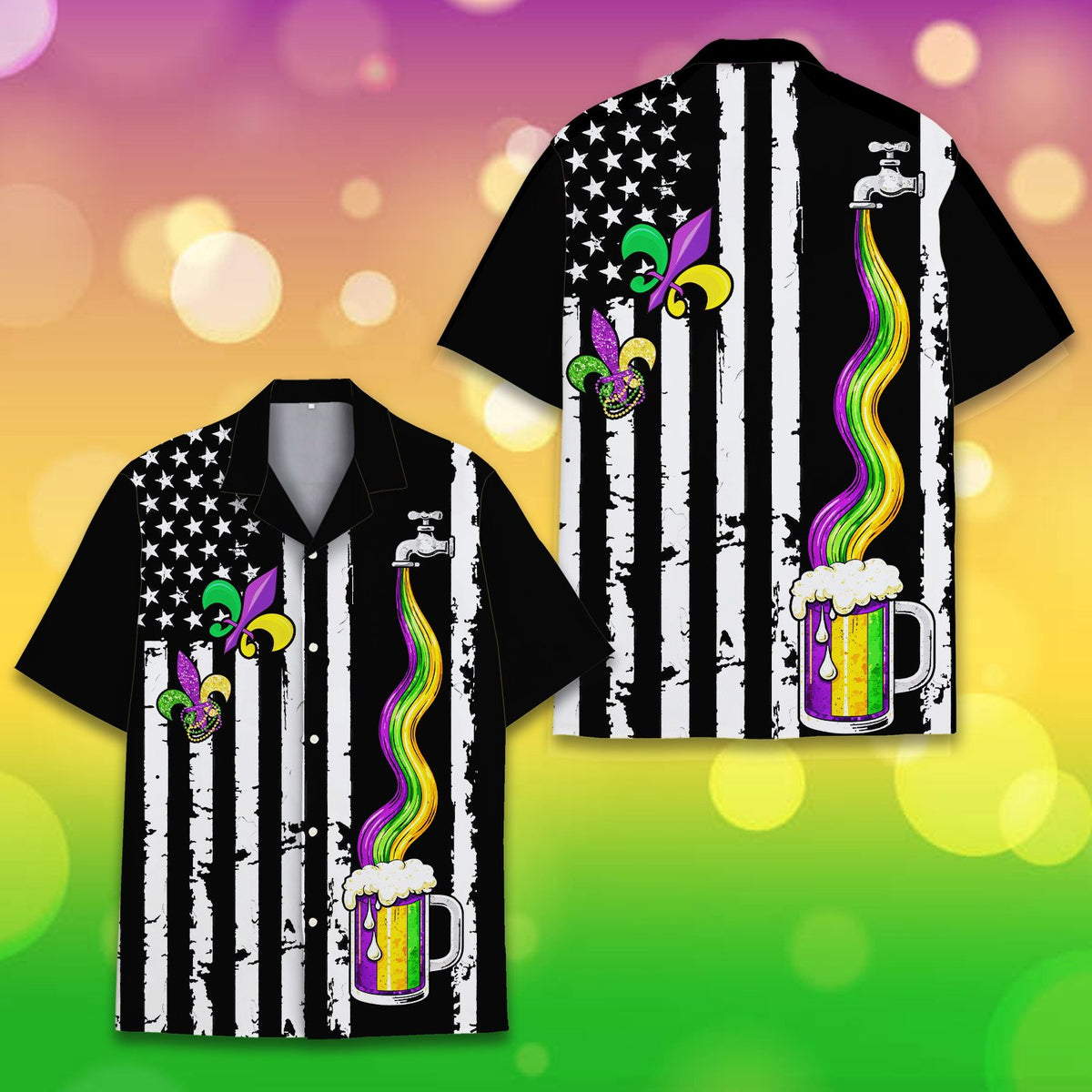 Alternative front view of the mardi gras hawaiian shirt
