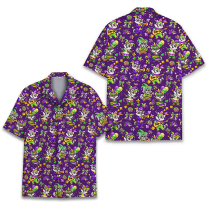 Another front view of the festive purple holiday hawaiian shirt