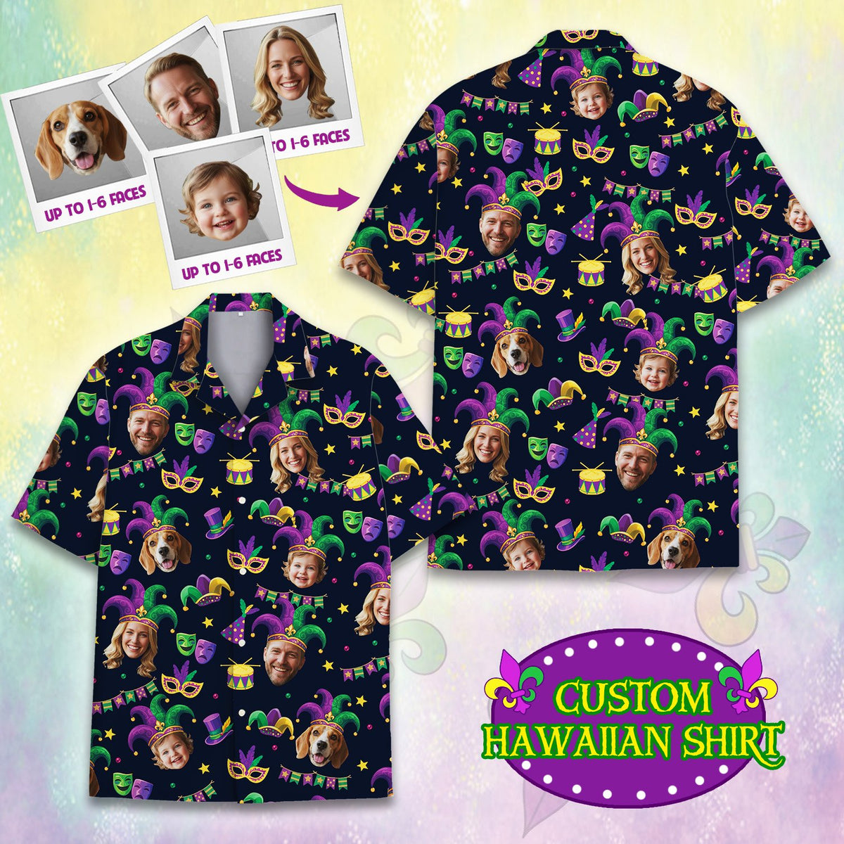 Lifestyle front view of the custom photo hawaiian shirt