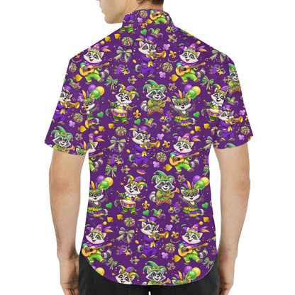 Back view of the purple mardi gras hawaiian shirt