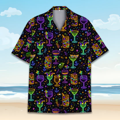 Adult matching family hawaiian shirt in festive Mardi Gras theme