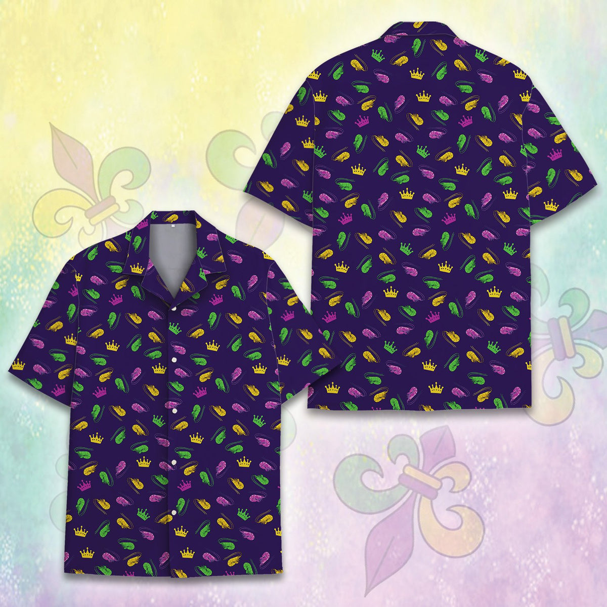 Another front angle of the navy blue hawaiian shirt