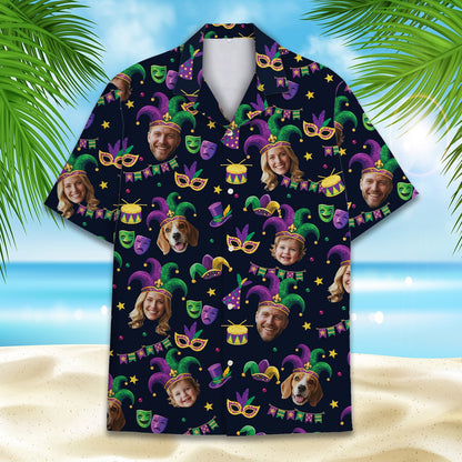 Close up of the front of the festive holiday hawaiian shirt