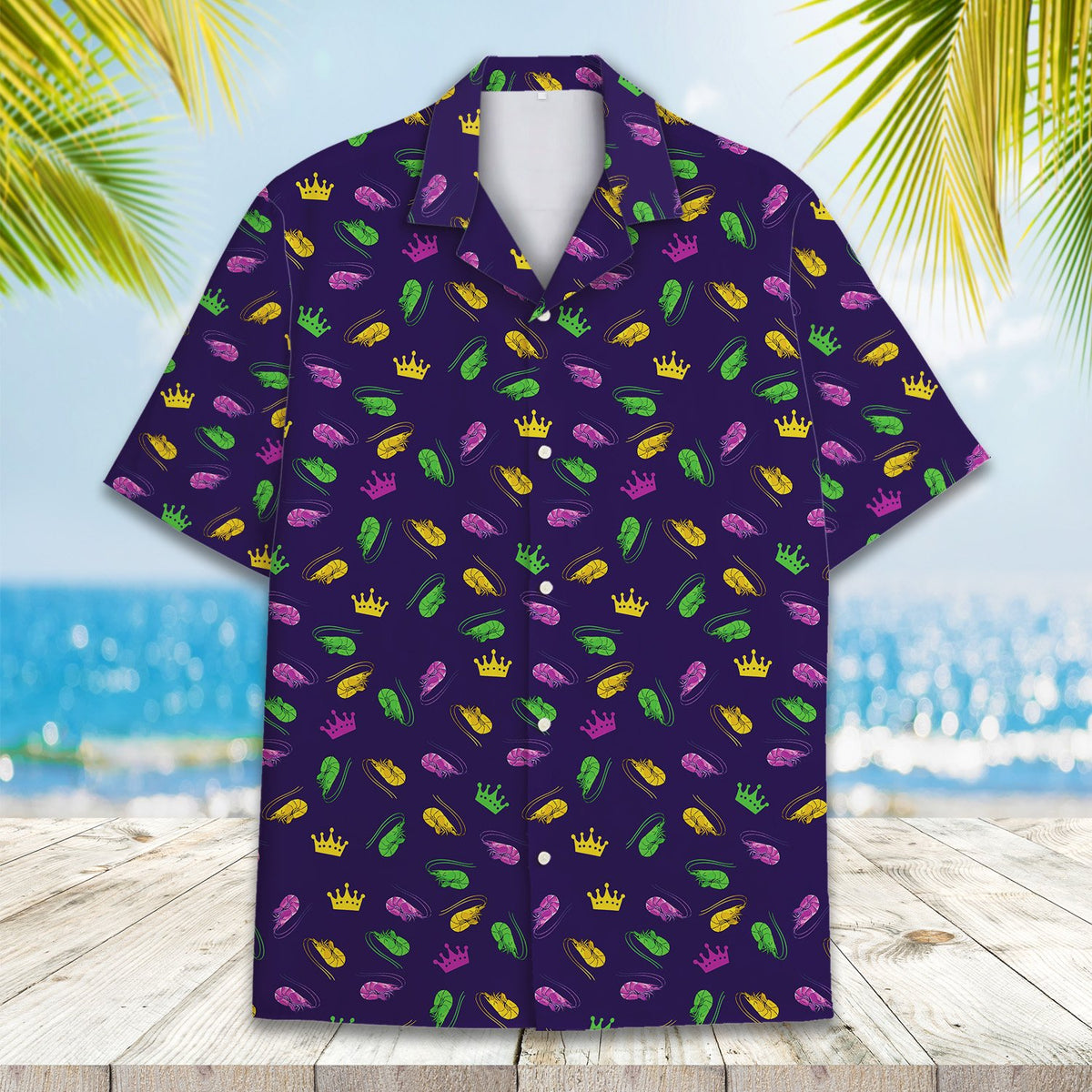 Full front view of the festive hawaiian shirt