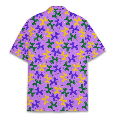 Back view of the mardi hawaiian shirt featuring balloon dogs