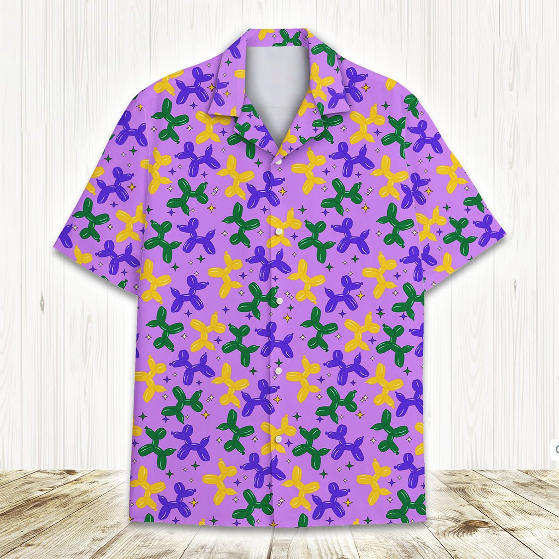Matching family mardi hawaiian shirt with balloon dog print, main view