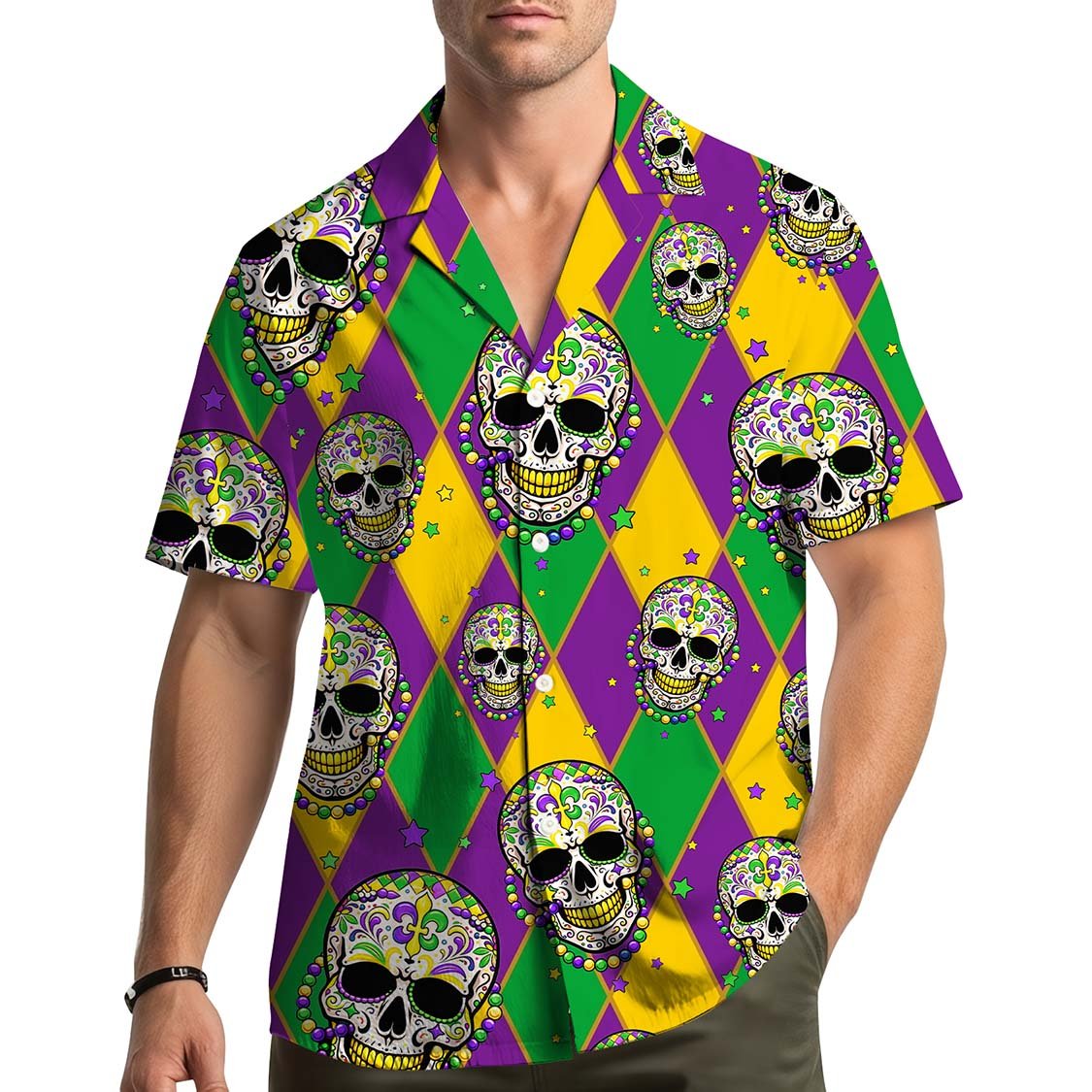 Lifestyle view of people wearing the matching family hawaiian shirts