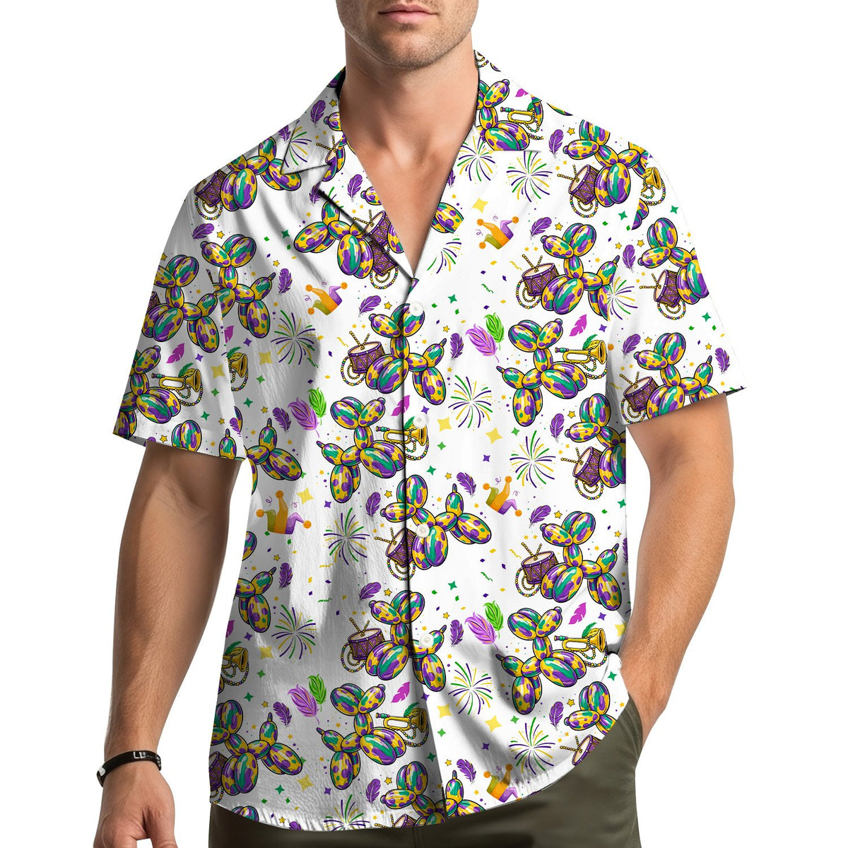 Lifestyle view of someone wearing the matching family hawaiian shirt