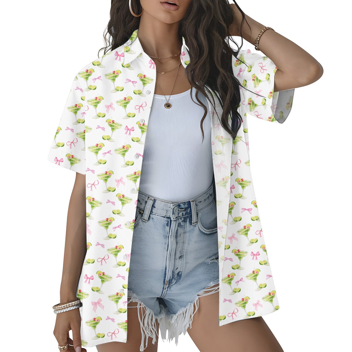 Second lifestyle view of the margaritas and bows hawaiian shirt
