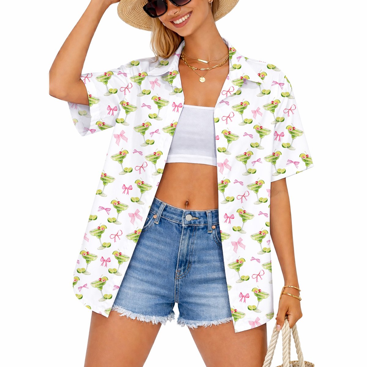 Third lifestyle view of the family matching hawaiian shirts