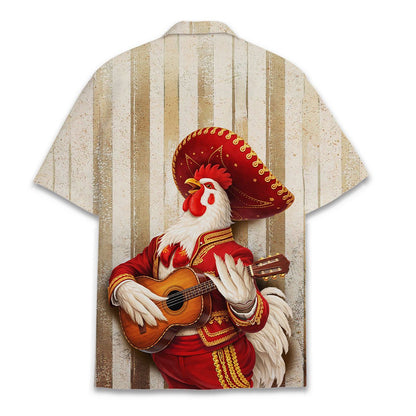 Back view of the mariachi rooster hawaiian shirt