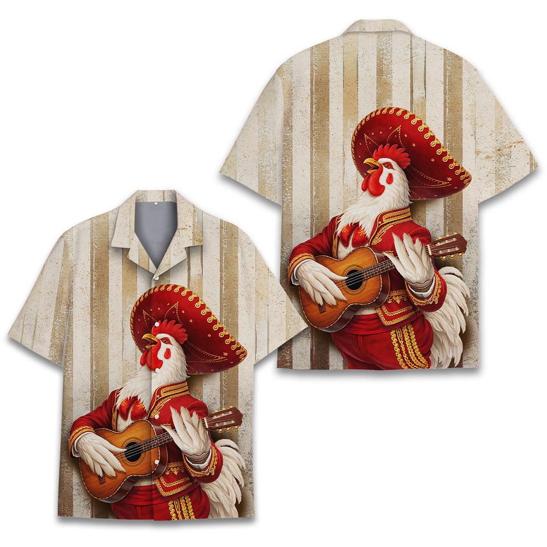Detail front view highlighting the mariachi rooster design