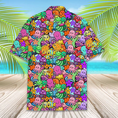 Alternative back view of the marine life hawaiian shirt
