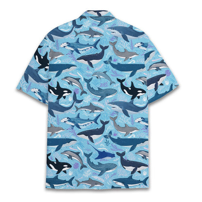 Back view of the blue marine hawaiian shirt pattern