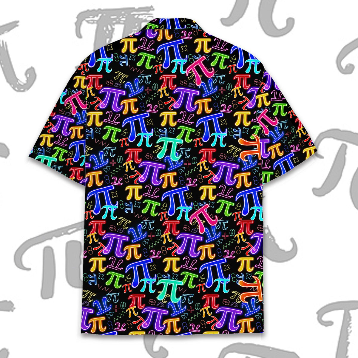 Back view of the abstract math hawaiian shirt on a black background