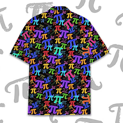 Back view of the abstract math hawaiian shirt on a black background